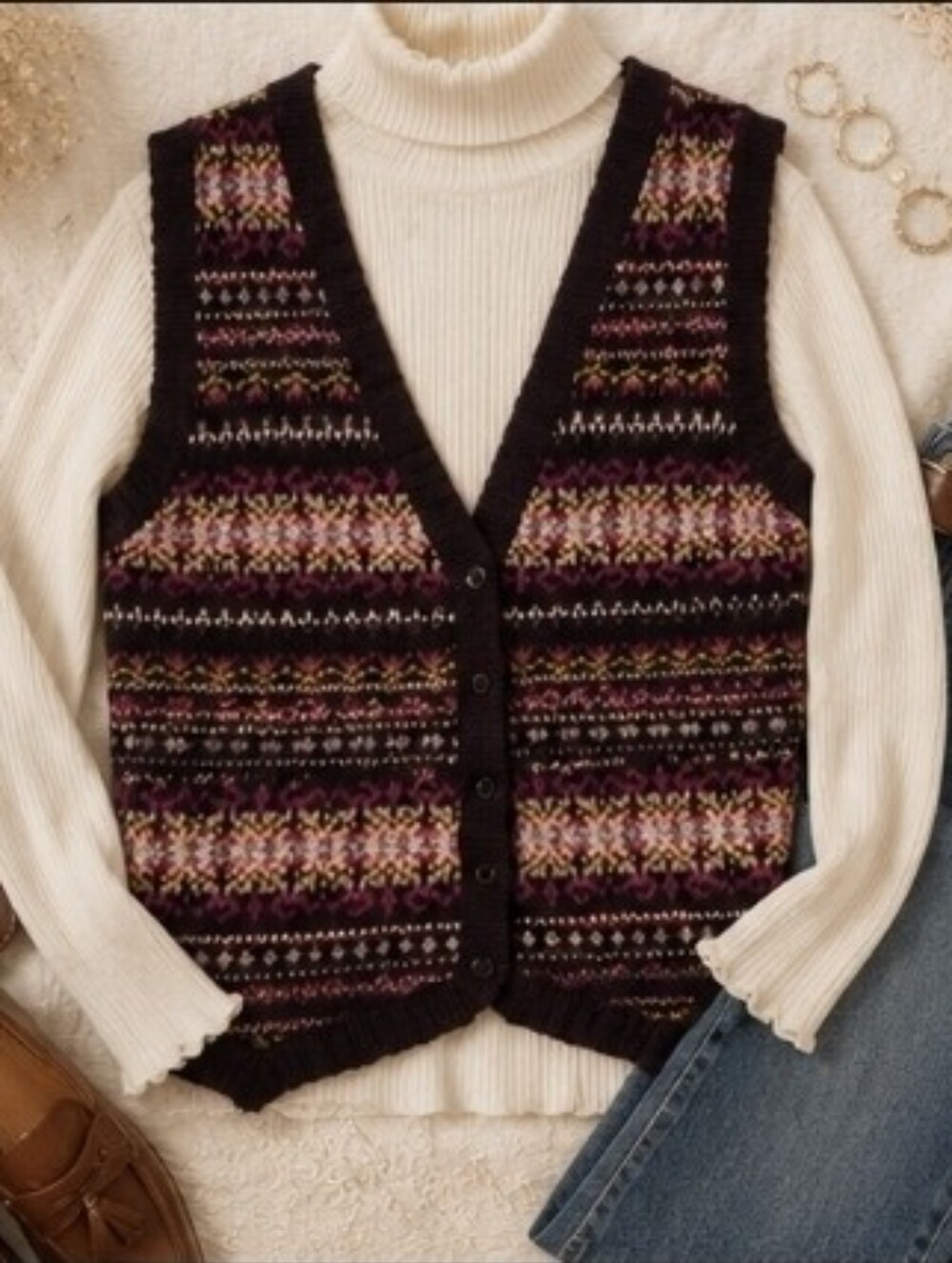 Vintage Burgundy Knit Vest - Erika Classics